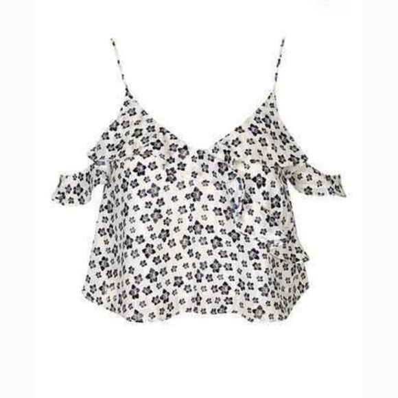 TopShop Floral Print Cold Shoulder Blouse - Picture 2 of 7